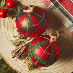 KAEMINGK Lot de 6 boules de Noël en verre (D80 mm) Ecossais et vert Rouge Discount