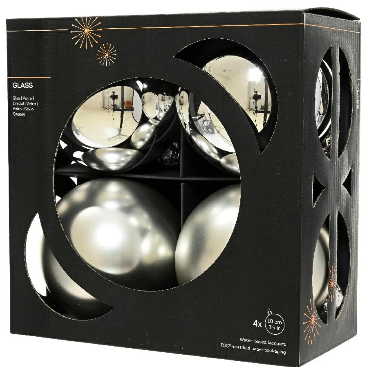 KAEMINGK Lot de 4 boules de Noël en verre (D100 mm) Boréal Argent Discount
