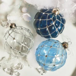 KAEMINGK Lot de 12 boules de Noël en verre (D80 mm) Majestic et transparent Bleu Outlet