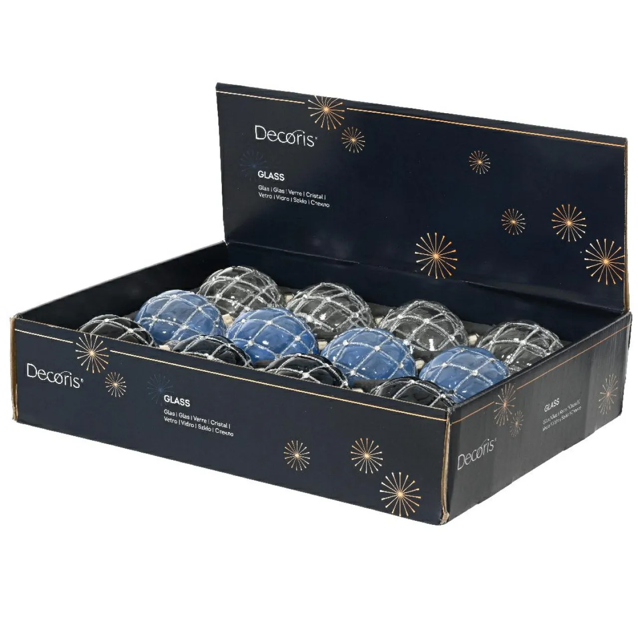 KAEMINGK Lot de 12 boules de Noël en verre (D80 mm) Majestic et transparent Bleu Outlet