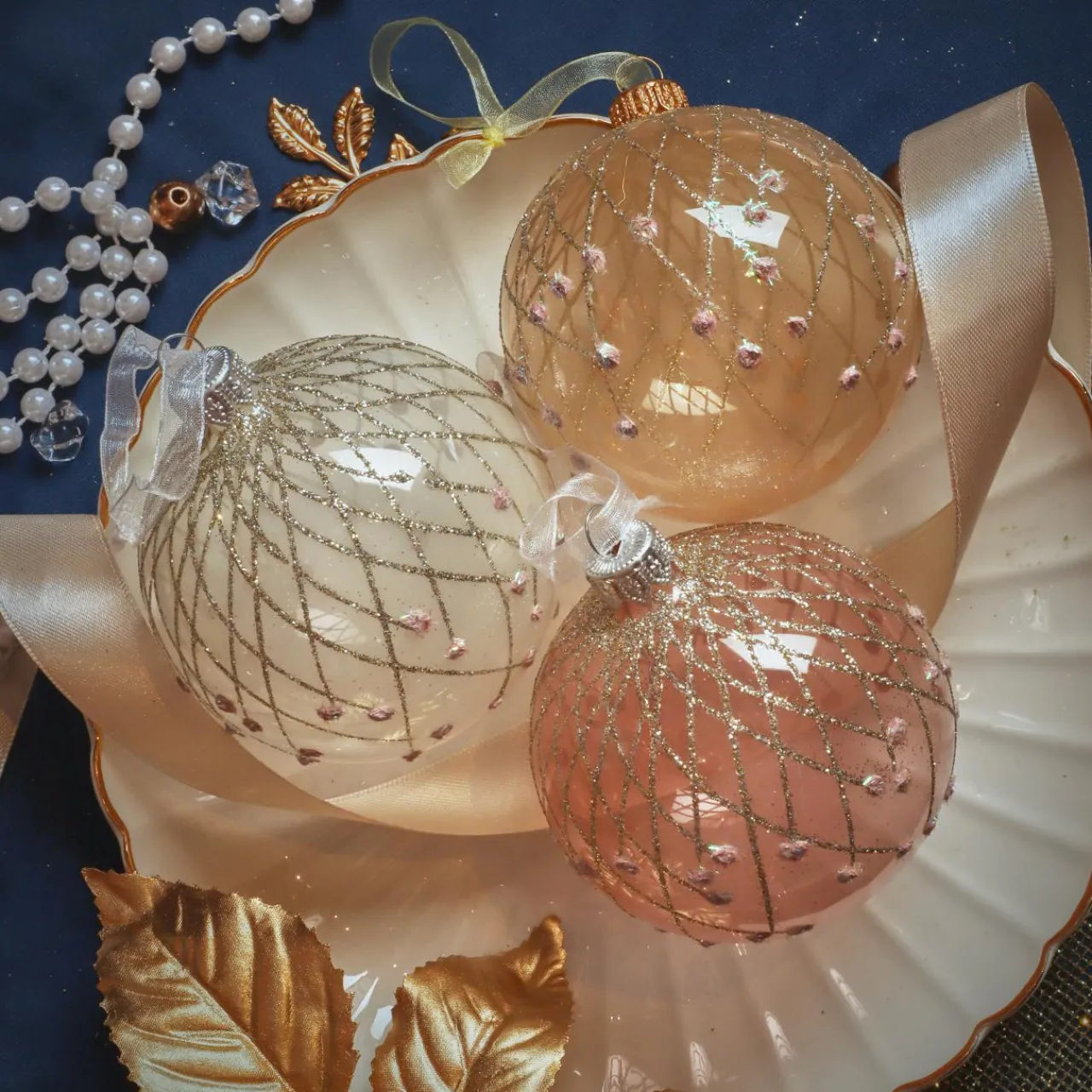 KAEMINGK Lot de 6 boules de Noël en verre (D80 mm) Vintage Reno et perle Rose Outlet