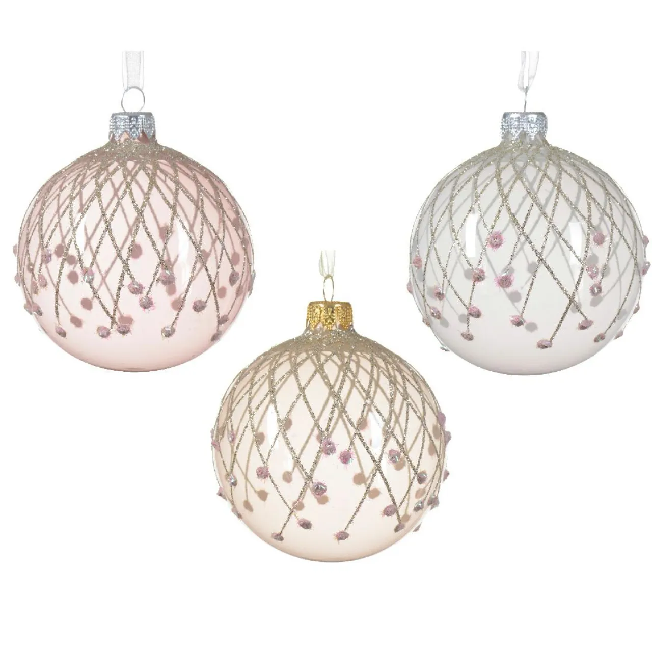 KAEMINGK Lot de 6 boules de Noël en verre (D80 mm) Vintage Reno et perle Rose Outlet