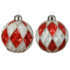 KAEMINGK Lot de 12 boules de Noël en verre (D80 mm) Damiers et blanc Rouge Clearance