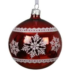 KAEMINGK Lot de 6 boules de Noël en verre (D80 mm) Flocons d'hiver Rouge New