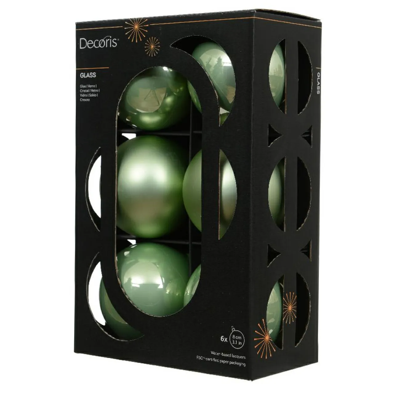 KAEMINGK Lot de 6 Boules de Noël en verre (D80 mm) Boréal Vert matcha Sale