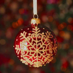 KAEMINGK Lot de 6 boules de Noël en verre (D80 mm) Flocon pailleté Bordeaux Discount