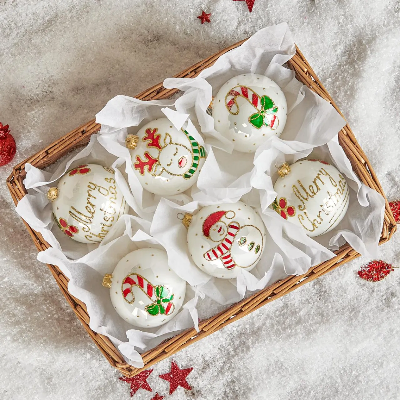 KOOPMAN Lot de 6 boules de Noël en verre (D100 mm) Mignonneries nacré Blanc Sale