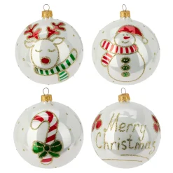KOOPMAN Lot de 6 boules de Noël en verre (D100 mm) Mignonneries nacré Blanc Sale