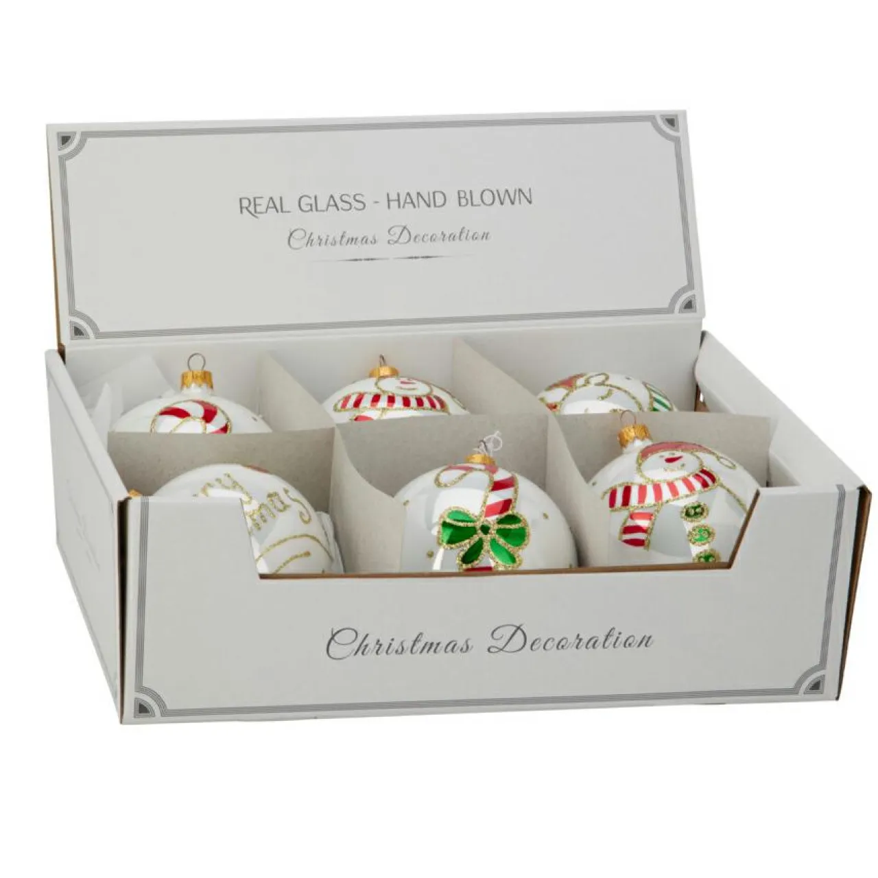KOOPMAN Lot de 6 boules de Noël en verre (D100 mm) Mignonneries nacré Blanc Sale