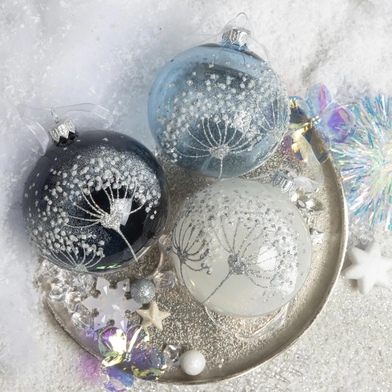 KAEMINGK Lot de 6 boules de Noël en verre (D80 mm) Berce du Caucase Bleu Discount