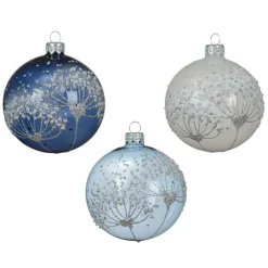 KAEMINGK Lot de 6 boules de Noël en verre (D80 mm) Berce du Caucase Bleu Discount
