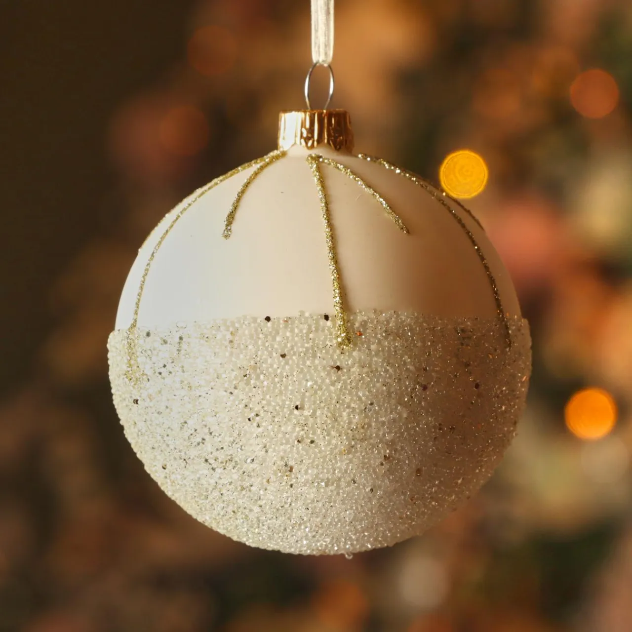 KAEMINGK Lot de 6 boules de Noël en verre (D80 mm) Ballotine Blanc laine Online