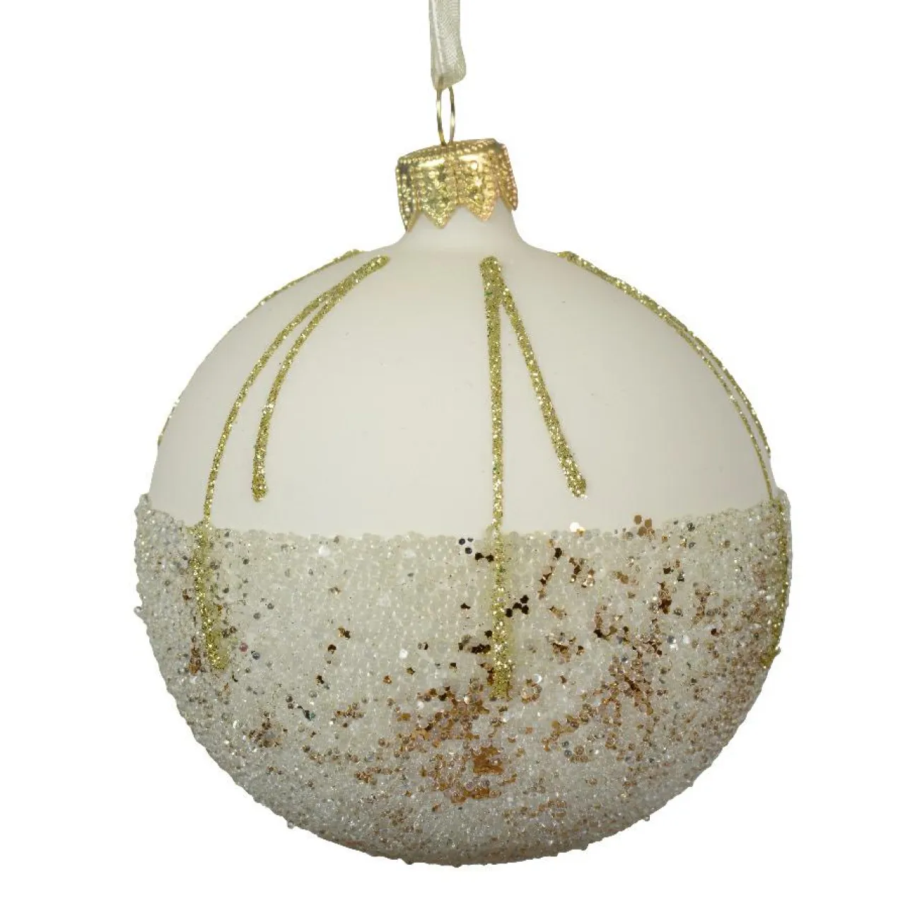 KAEMINGK Lot de 6 boules de Noël en verre (D80 mm) Ballotine Blanc laine Online