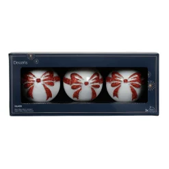 KAEMINGK Lot de 3 Boules de Noël en verre (D80 mm) Scarlette et Rouge Blanc Outlet