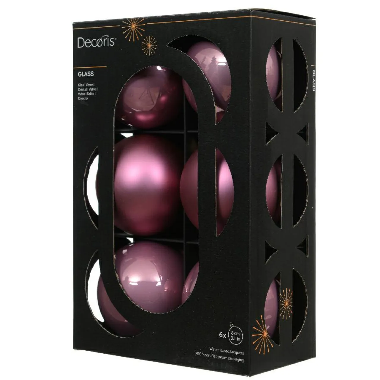 KAEMINGK Lot de 6 boules de Noël en verre (D80 mm) Boréal Vieux rose Hot