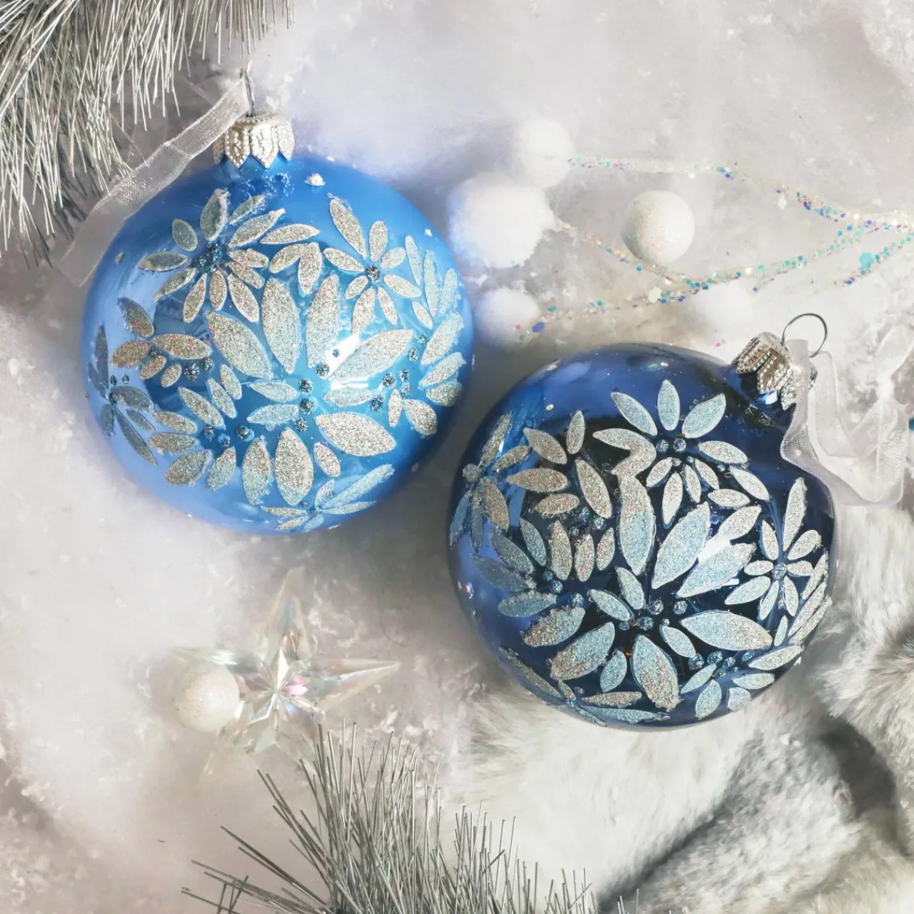 KAEMINGK Lot de 6 boules de Noël en verre (D80 mm) Éclats de nuit ciel Bleu Sale