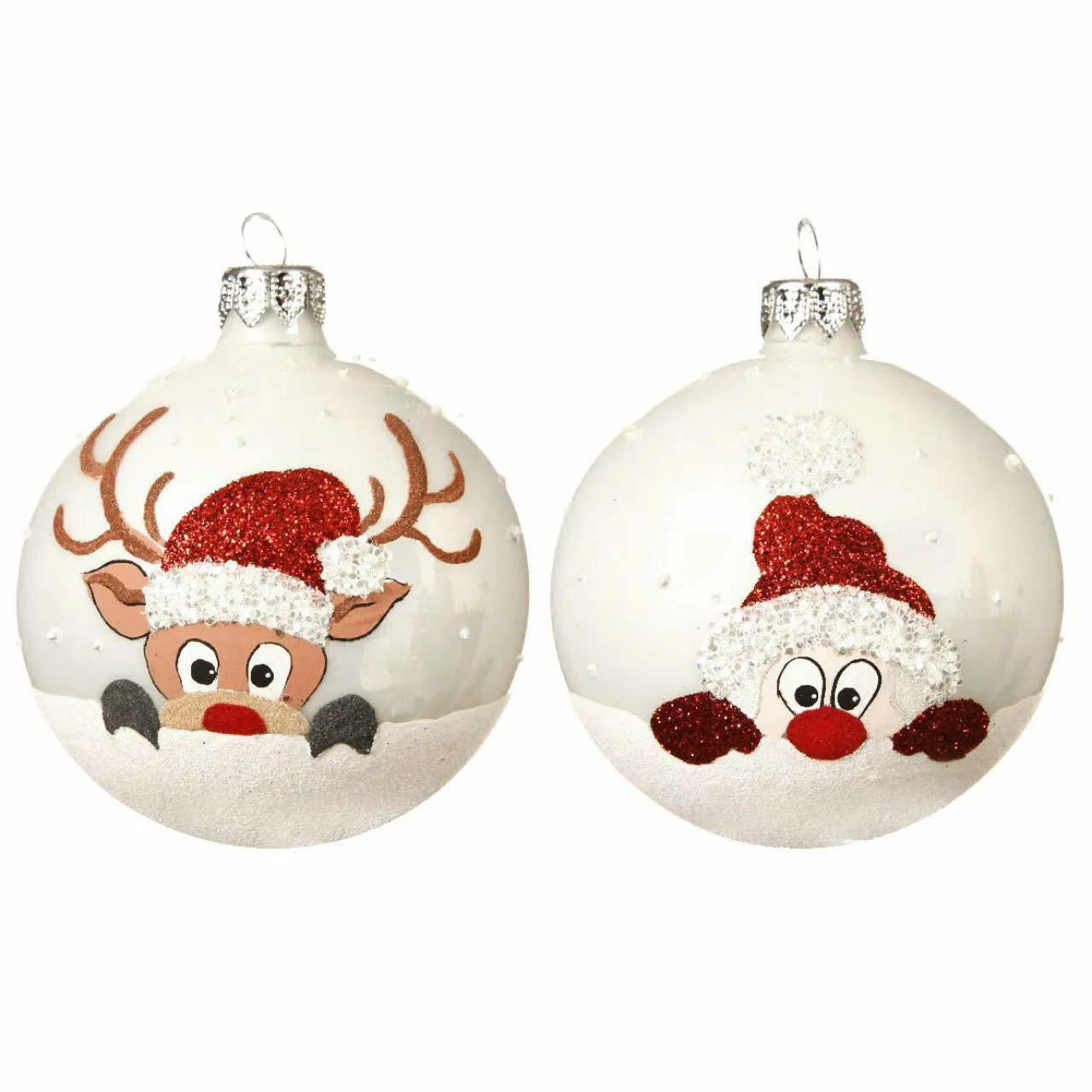 KAEMINGK Lot de 6 boules de Noël en verre (D80 mm) Filou Blanc Sale