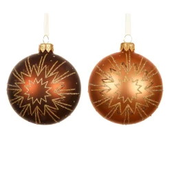 KAEMINGK Lot de 6 boules de Noël en verre (D80 mm) Christmas Jazzy Brun et cognac Brun café Discount
