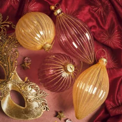 KAEMINGK Lot de 12 boules de Noël en verre (D80 mm) pailletées et perle Rose New