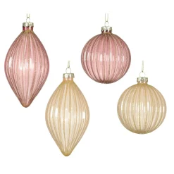 KAEMINGK Lot de 12 boules de Noël en verre (D80 mm) pailletées et perle Rose New