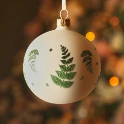 KAEMINGK Lot de 6 boules de Noël en verre (D80 mm) Délicatesse et vert pailleté Blanc laine Discount