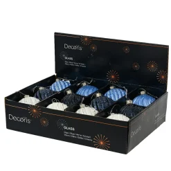 KAEMINGK Lot de 12 boules de Noël en verre (D80 mm) Torsades et blanc Bleu