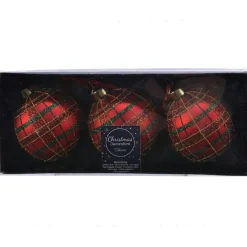 KAEMINGK Lot de 3 boules de Noël en verre (D80 mm) Carreaux paillettés Rouge