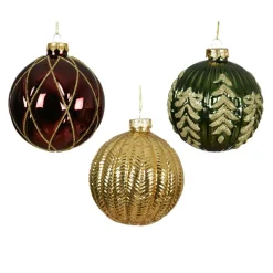 KAEMINGK Lot de 12 boules de Noël en verre (D100 mm) Rêverie , vert sapin et or Bordeaux Best