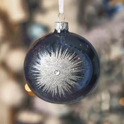 KAEMINGK Lot de 6 boules de Noël en verre (D80 mm) Etincelle d'hiver et Argent Bleu nuit Sale