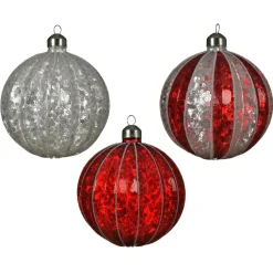 KAEMINGK Lot de 12 boules de Noël en verre (D100 mm) Sequins festifs et rouge Argent Clearance