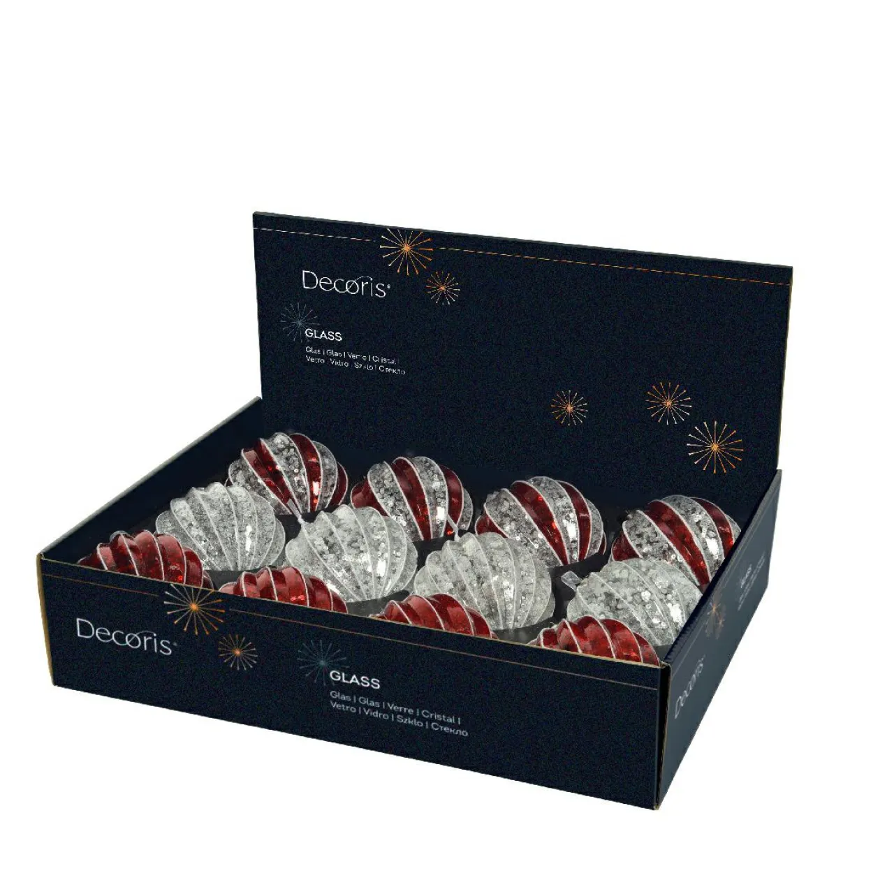KAEMINGK Lot de 12 boules de Noël en verre (D100 mm) Sequins festifs et rouge Argent Clearance