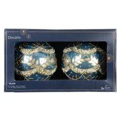 KAEMINGK Lot de 2 boules de Noël en verre (D100 mm) Perle glacée Bleu Discount