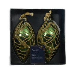 KAEMINGK Lot de 2 boules de Noël en verre (D60 mm) Jazzy Vert sapin
