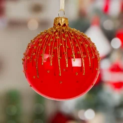 KAEMINGK Lot de 6 boules de Noël en verre (D80 mm) Fleur givrée Rouge Discount
