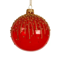 KAEMINGK Lot de 6 boules de Noël en verre (D80 mm) Fleur givrée Rouge Discount