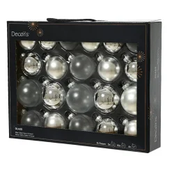 KAEMINGK Lot de 21 boules de Noël en verre (D60 à 75 mm) Assorties Cristal Argent Best