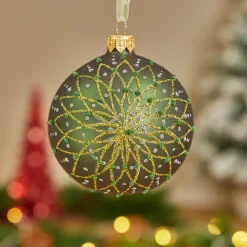 KAEMINGK Lot de 6 boules de Noël en verre (D80 mm) Fleurs pailletées Vert sapin Hot