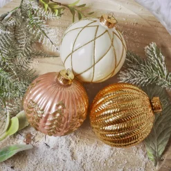 KAEMINGK Lot de 12 boules de Noël en verre (D100 mm) Rêverie , rose et blanc Or Clearance