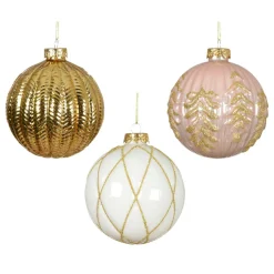 KAEMINGK Lot de 12 boules de Noël en verre (D100 mm) Rêverie , rose et blanc Or Clearance