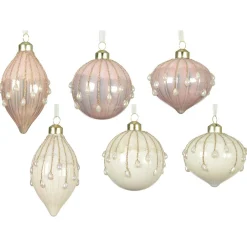 KAEMINGK Lot de 12 boules de Noël en verre (D80 mm) Charme et perle Blanc laine et Rose poudré Clearance