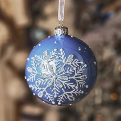 KAEMINGK Lot de 6 boules de Noël en verre (D80 mm) Mon beau Flocon Bleu Ciel Clearance