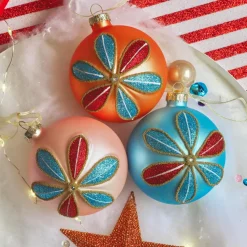 KAEMINGK Lot de 12 boules de Noël en verre (D80 mm) Pétales pailletées Multicolore