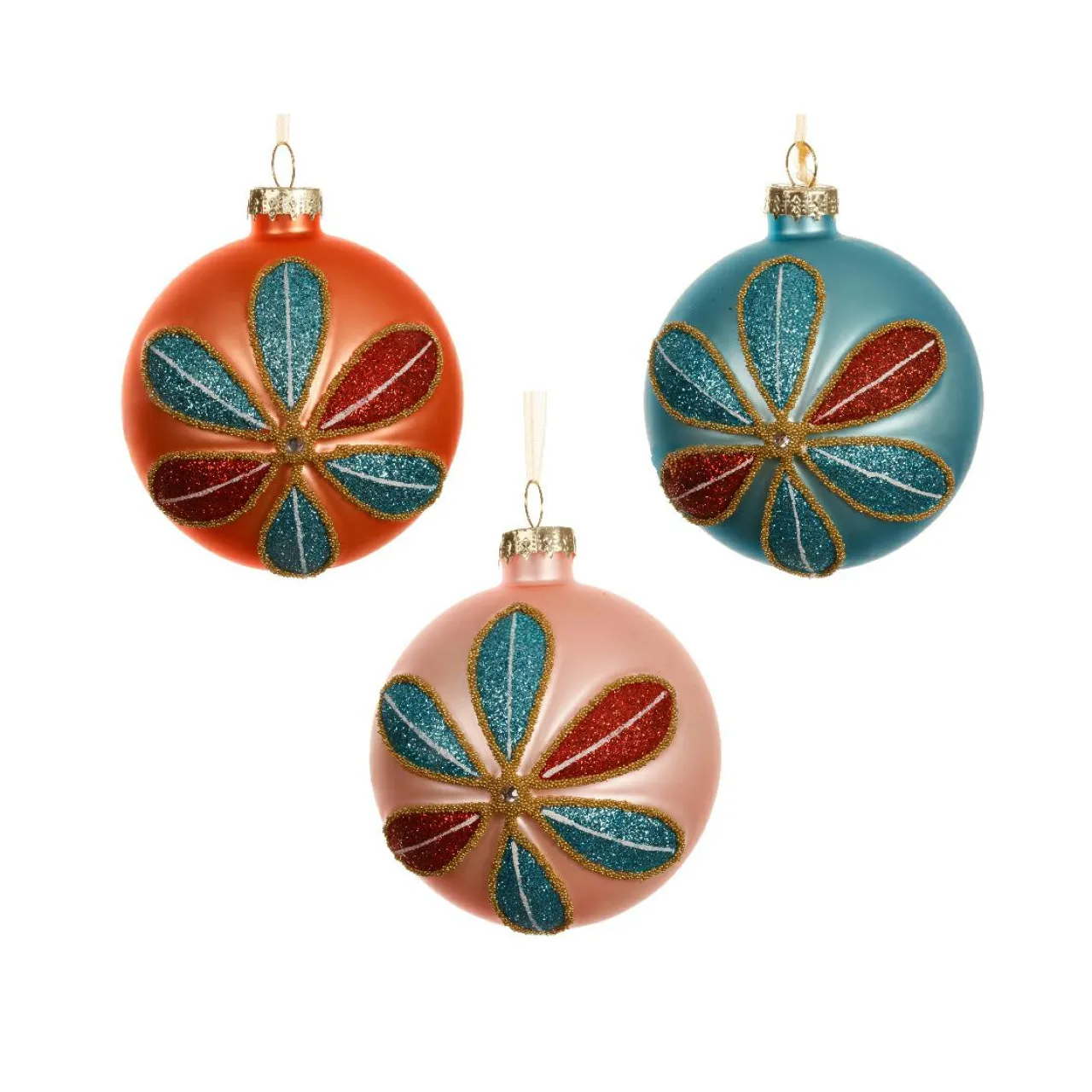 KAEMINGK Lot de 12 boules de Noël en verre (D80 mm) Pétales pailletées Multicolore