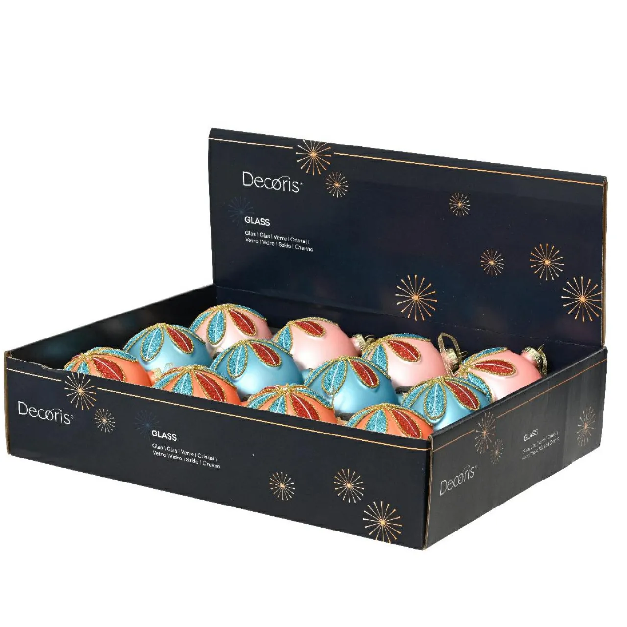 KAEMINGK Lot de 12 boules de Noël en verre (D80 mm) Pétales pailletées Multicolore