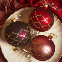 KAEMINGK Lot de 6 boules de Noël en verre (D80 mm) Art Déco assorti Rouge New