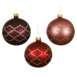 KAEMINGK Lot de 6 boules de Noël en verre (D80 mm) Art Déco assorti Rouge New