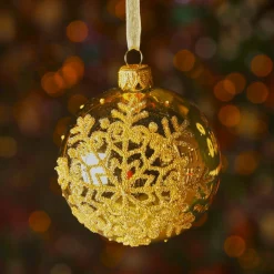 KAEMINGK Lot de 6 boules de Noël en verre (D80 mm) Flocon pailleté Or Online