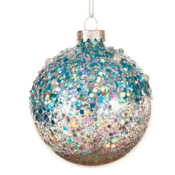 KAEMINGK Lot de 3 boules de Noël en verre (D80 mm) Pailletées Bleu Clearance