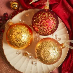 KAEMINGK Lot de 6 boules de Noël en verre (D80 mm) Arabesque pailleté Or Clearance