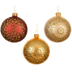 KAEMINGK Lot de 6 boules de Noël en verre (D80 mm) Arabesque pailleté Or Clearance